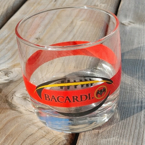 Rare Bacardi Bat Rum Football Glass lowball Glass